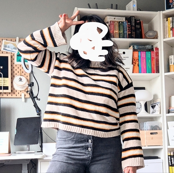Volcom Striped Crew Neck Sweater - Black, White, Tan - Picture 1 of 5